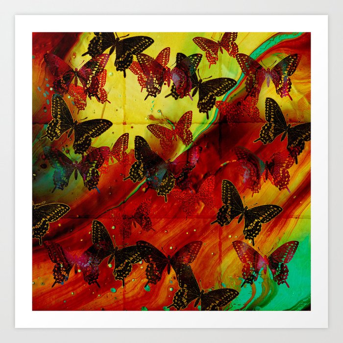 Butterflies Abstract Mixed Media Digital Art Collage Art Print By