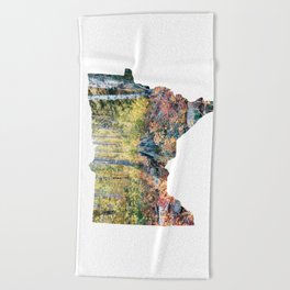 Minnesota Map and Colorful Autumn Forest Beach Towel