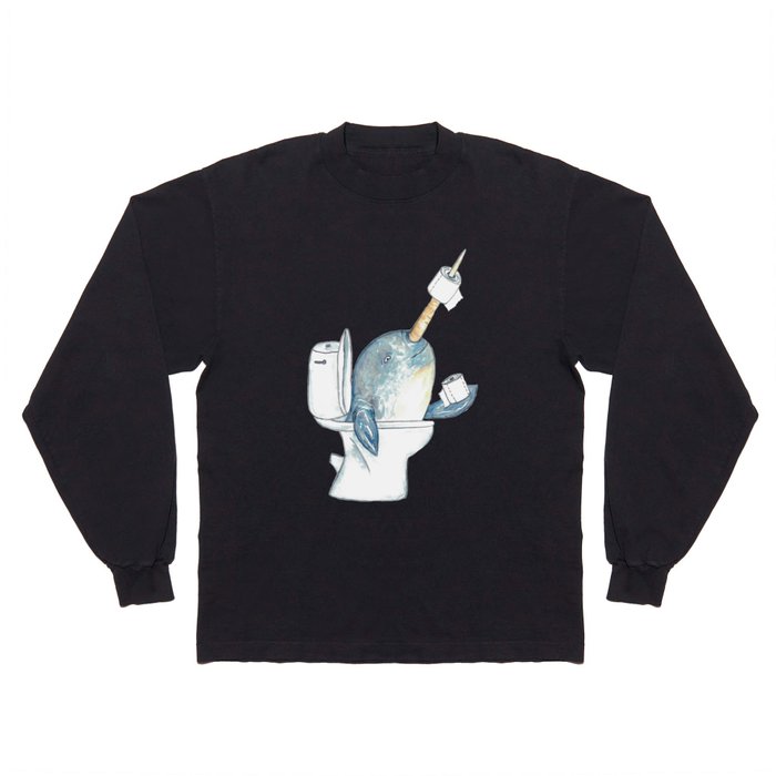 Narwhal in the bathroom painting watercolour Long Sleeve T Shirt