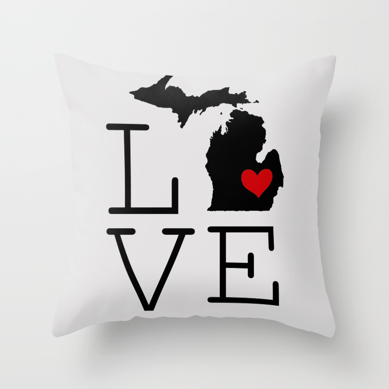 Michigan Love Throw Pillow By Sandysuesunshine Society6