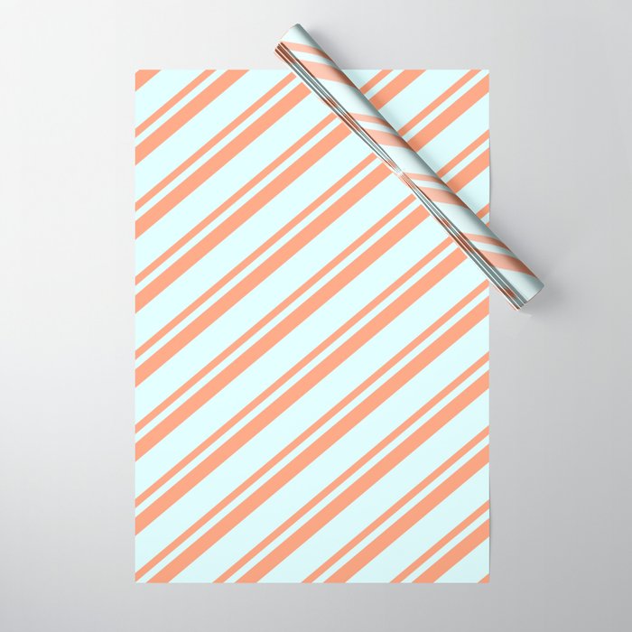 Light Salmon & Light Cyan Colored Striped Pattern Wrapping Paper