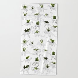 Dino and Cacti on White Beach Towel