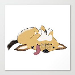 Puppy happily lying on their back Canvas Print
