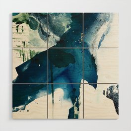 Untamed: a pretty, minimal, abstract painting in blue, white and gold by Alyssa Hamilton Art  Wood Wall Art