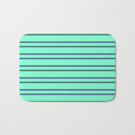 [ Thumbnail: Aquamarine, Forest Green, and Slate Blue Colored Lined Pattern Bath Mat ]