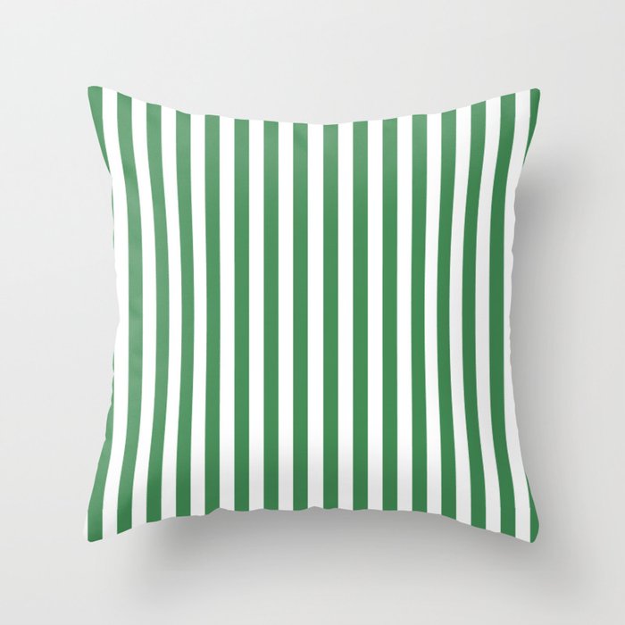 Forest Green and White Vertical Deck Chair Stripe Throw Pillow