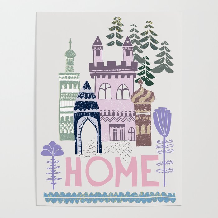 Home Block print lilac Poster