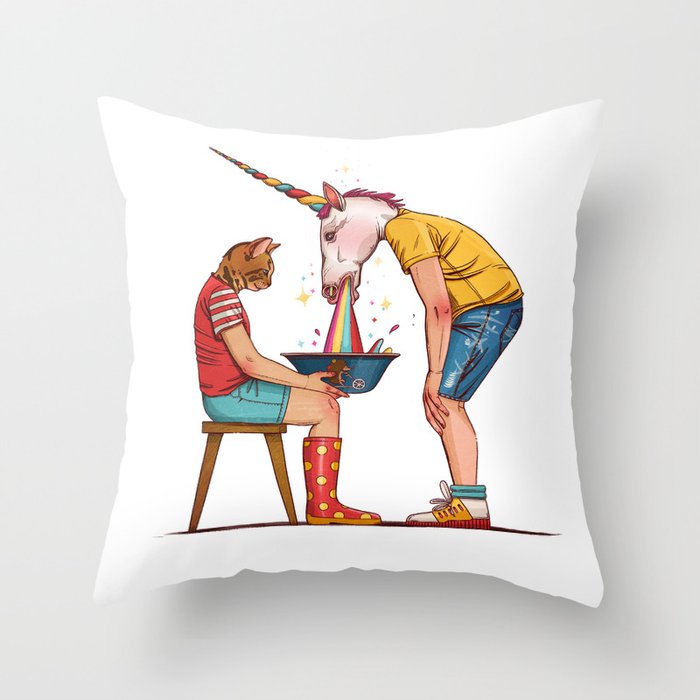 Unicorn and the cat Throw Pillow