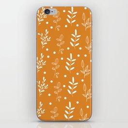 White Floral Print On Orange Background Pattern iPhone Skin
