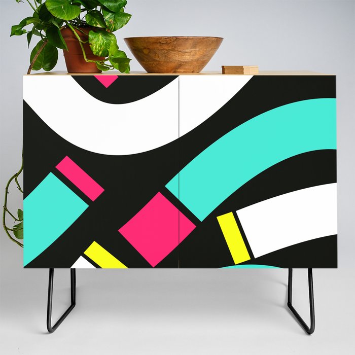 Abstract 80s 70s Retro pattern - Turquoise and  Electric Pink Credenza