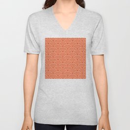 Wave Pattern in Orange and White V Neck T Shirt