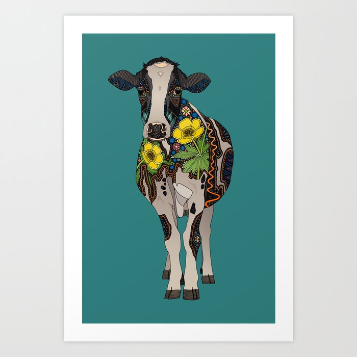 cow teal Art Print