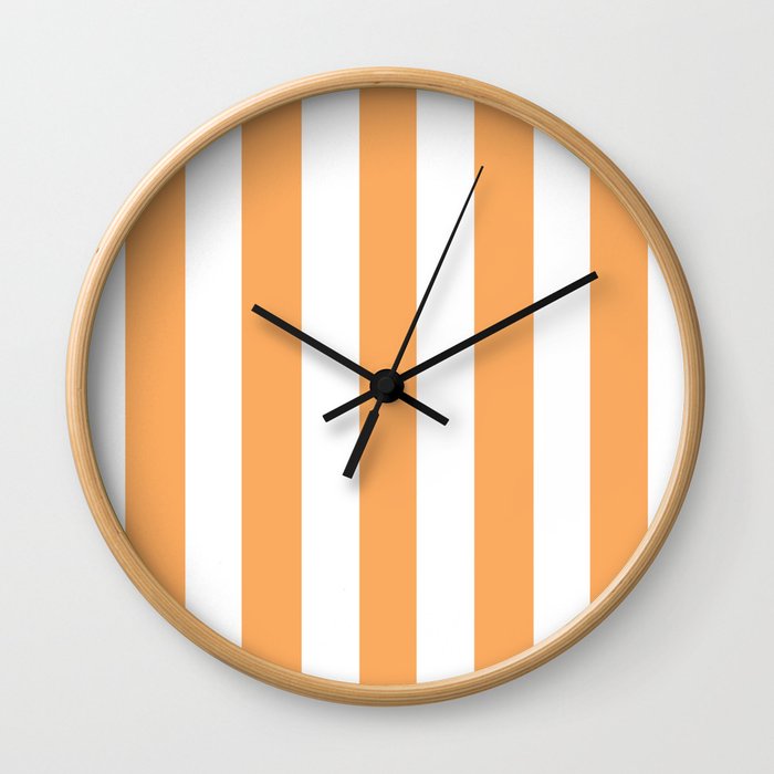Rajah orange - solid color - white vertical lines pattern Wall Clock