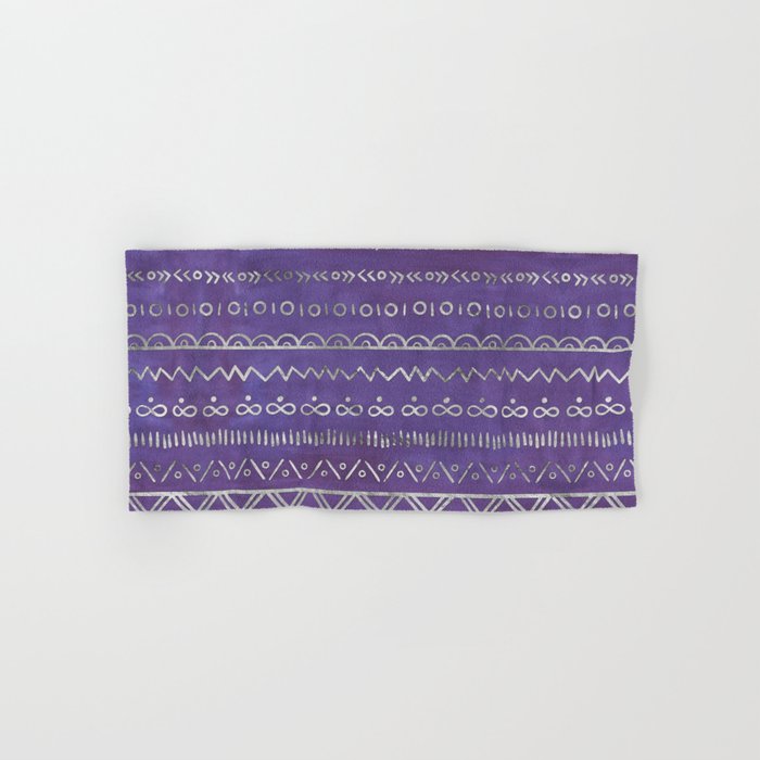 Tribal Ethnic pattern silver on  purple Hand & Bath Towel