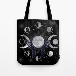 Hands of Goddess lifting the full moon	 Tote Bag