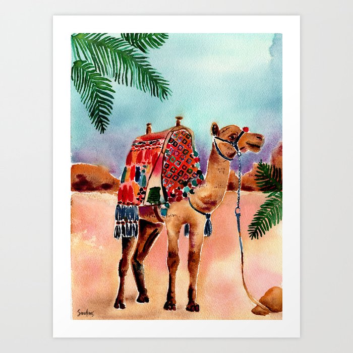 Camel in desert Art Print