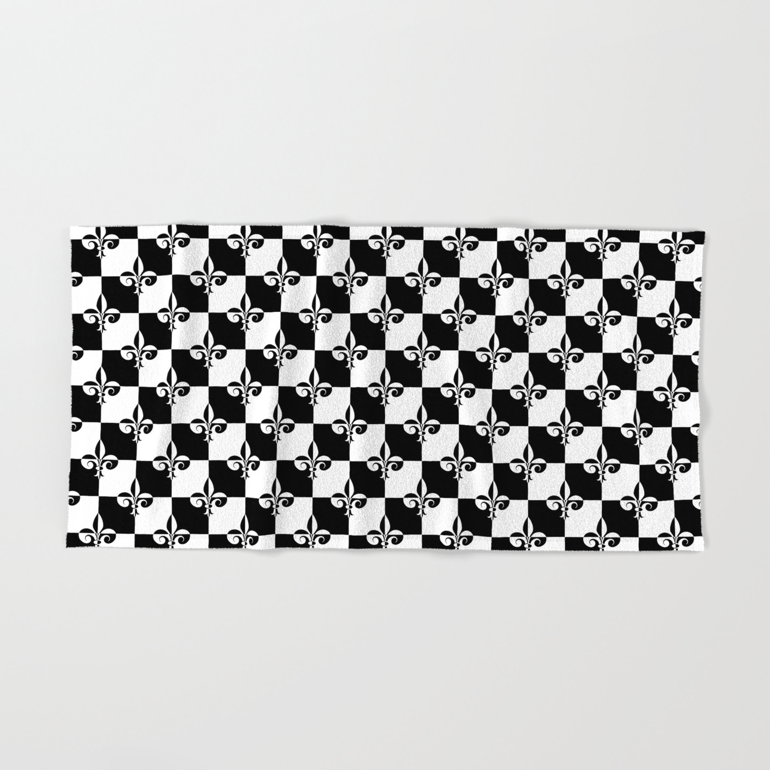 Black And White Checkerboard Checked Squares With French Fleur De Lis Hand Bath Towel By Podartist Society6