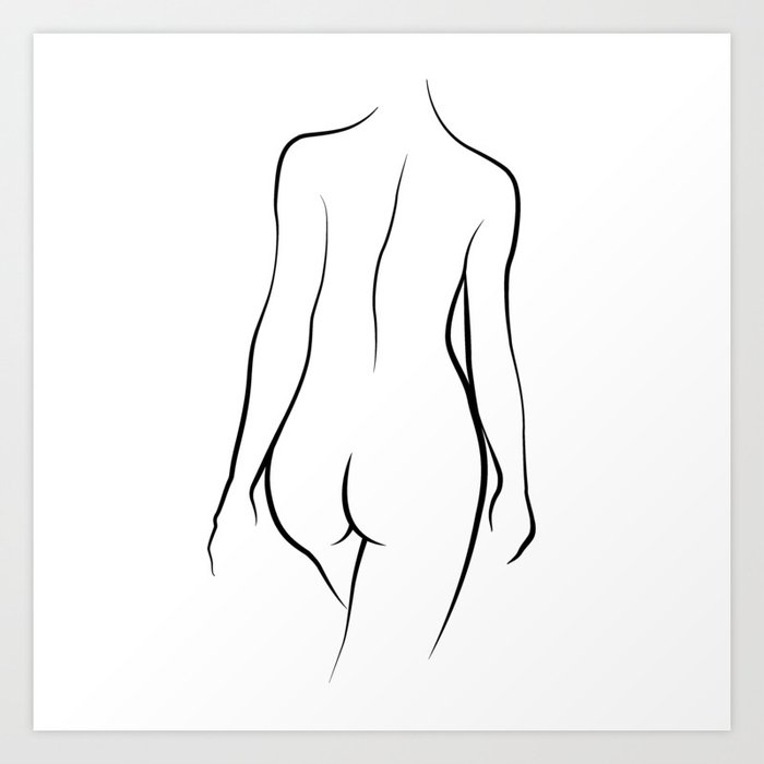 Sexy Woman Back View Line Drawing Minimalism Sexual Art Art Print By Magdao...