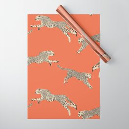 Leaping Cheetahs Tangerine Wrapping Paper