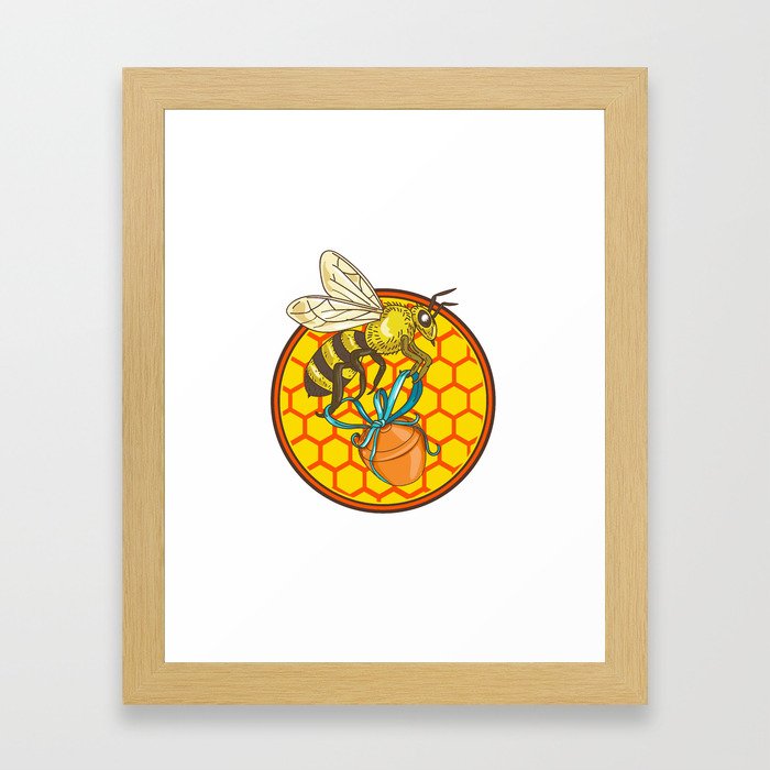 Bumblebee Carrying Honey Pot Beehive Circle Framed Art Print