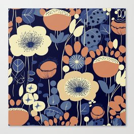 Flower Power Leather and Denim Canvas Print