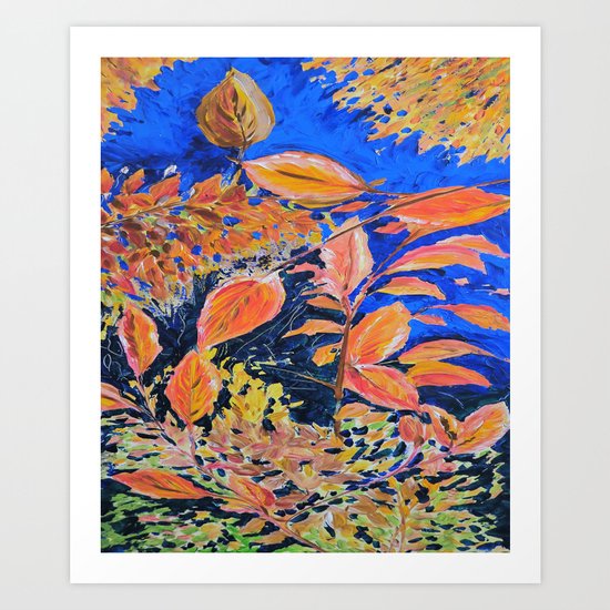colored autumnleaves under the blue sky Art Print