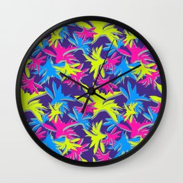 Flourescent boho leaves botanical pattern design Wall Clock