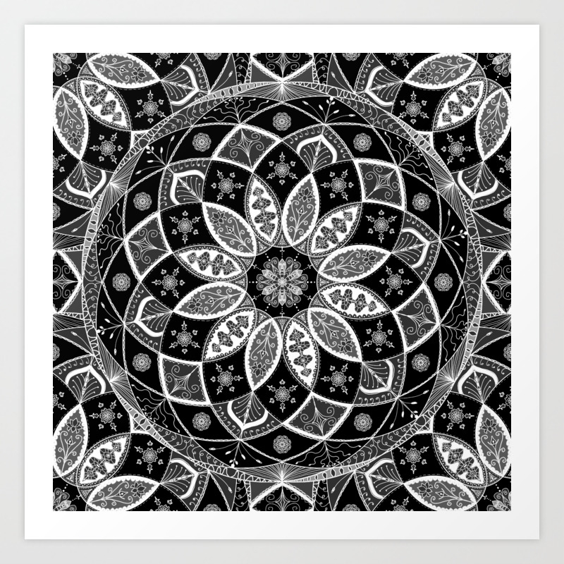 Mandala Black White Art Pattern Floral Design Art Print By Zebrafish Society6 Flower, free mandala templates to print off and colour in. society6