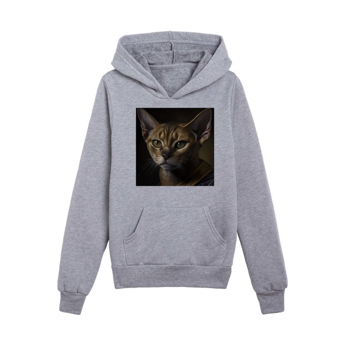Abyssinian King Cat Breed Portrait Royal Renaissance Animal Painting Kids Pullover Hoodie