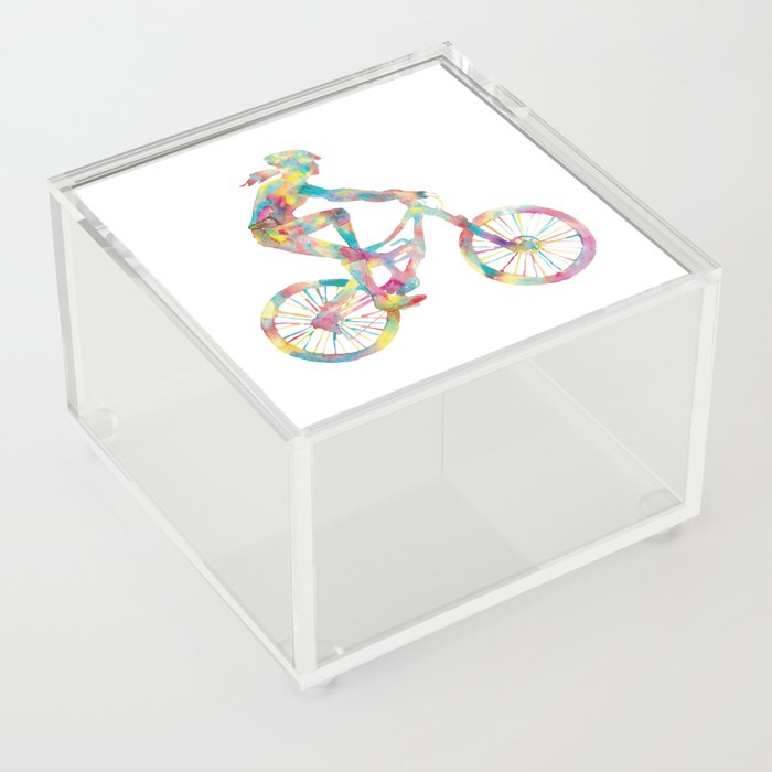Girl mountain biking art game play sport print watercolor Acrylic Box