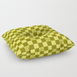 Yellow/Olive Color Smiley Face Checkerboard Floor Pillow