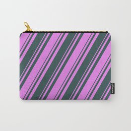 [ Thumbnail: Violet and Dark Slate Gray Colored Lines Pattern Carry-All Pouch ]