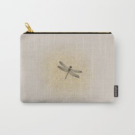 Sketched Dragonfly and Golden Fairy Dust on Sand Beige Carry-All Pouch