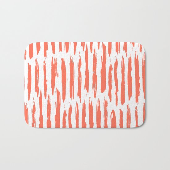 Vertical Dash Deep Coral on White Bath Mat
