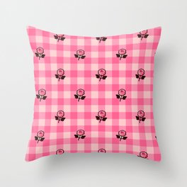 Pink Gingham Roses Pattern Throw Pillow