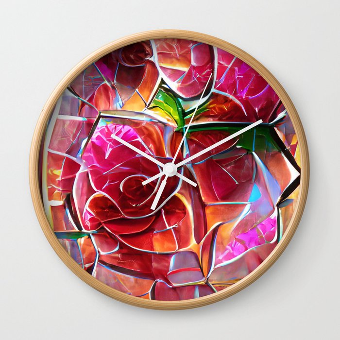 Stained Glass Roses Wall Clock