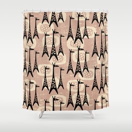 Mid Century Modern Giraffe Pattern Black and Beige Shower Curtain