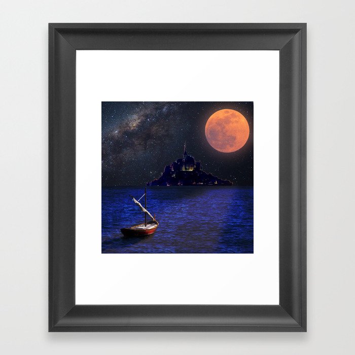 Fantasy location of a sealboat on the sea  by night Framed Art Print