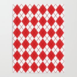Red And White Seamless Argyle Pattern Poster