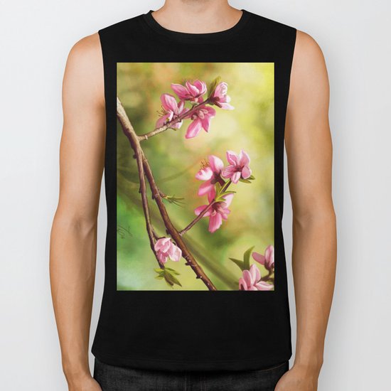 Spring and pink flowers on a branch Biker Tank