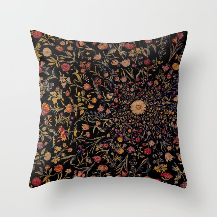 Medieval Flowers on Black Throw Pillow