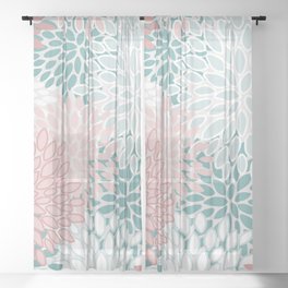 Floral Bloom, Teal, Green, Pink and White Sheer Curtain