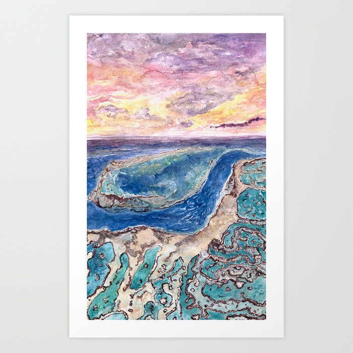 Great Barrier Reef at sunset - aerial view - coral reef - wall art Art Print