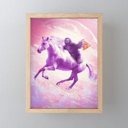 Space Sloth Riding On Flying Unicorn With Pizza Framed Mini Art Print