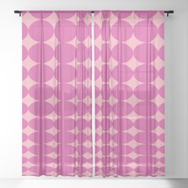 Retro Round Pattern - Pink Sheer Curtain