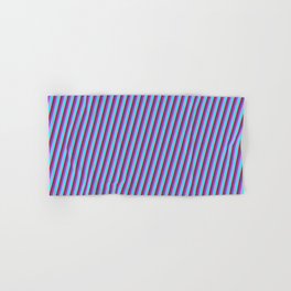 [ Thumbnail: Slate Blue, Violet, Cyan, and Red Colored Lines Pattern Hand & Bath Towel ]