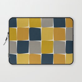 Flux Midcentury Modern Check Grid Pattern in Mustard Ochre Navy Blue Gray White  Laptop Sleeve