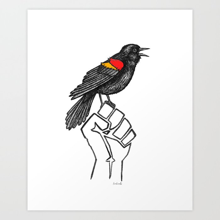 Resist! Red-winged Blackbird - Social Justice Bird Ink Illustration Art Print