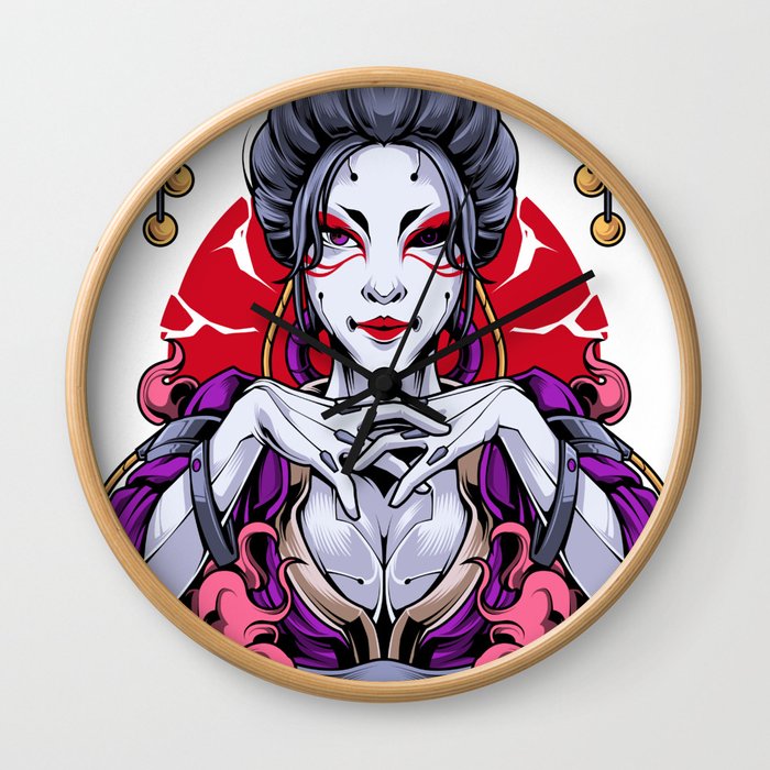 Kabuki Girl Cyberpunk Wall Clock
