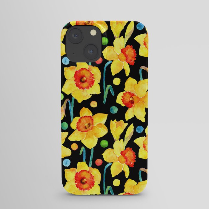 Yellow Daffodils with a Black Background iPhone Case